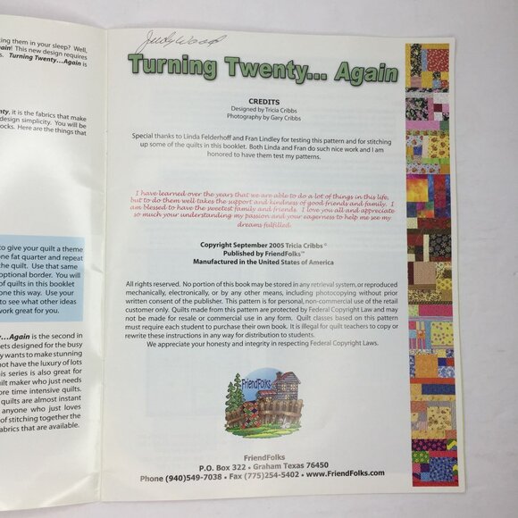2005 Turning Twenty... Again Quilt Book 2 Tricia Cribbs Fabric Combinations - Picture 3 of 8
